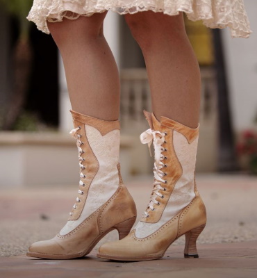 Abigale Tall Boots Bone Leather with Ivory Embroidery